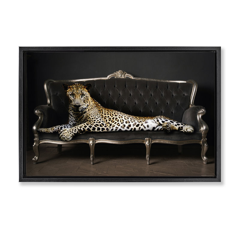 Guépard sur toile flottante encadrée par Reinders, Cadre flottant noir de jais, H 17 po x l 25 po