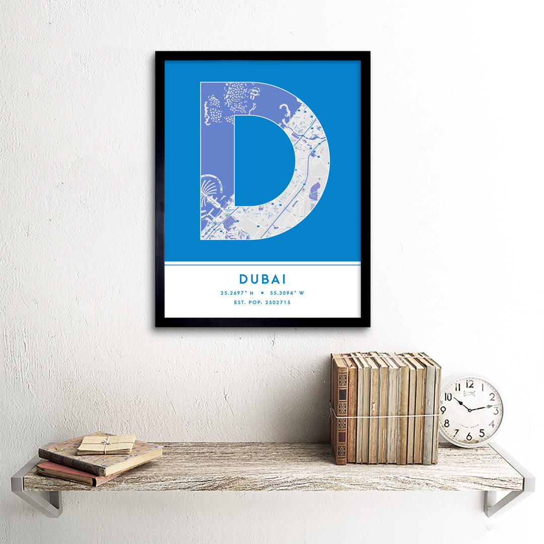 Dubai City Map Dubai Blue - Single Picture Frame Typography
