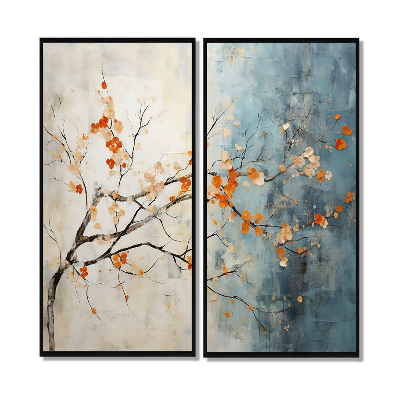 Érable orange sarcelle brillant, braises V - impressions d'art traditionnelles sur toile, H 20 po x l 24 po, Noir