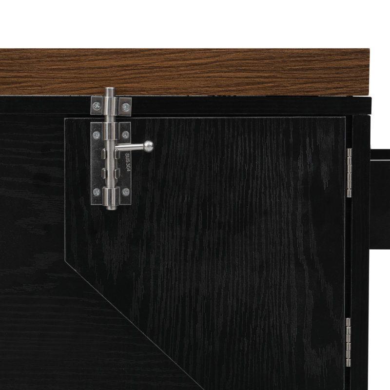 102.3" Kitchen Island With Extendable Dining Table, Walnut/Black