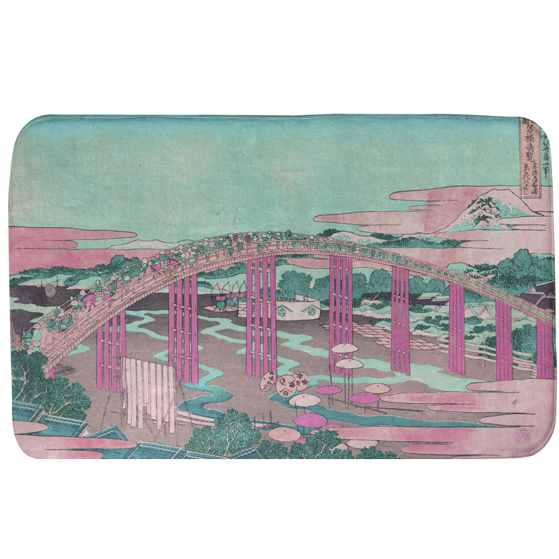 Tapis de bain antidérapant rectangle Japanese Bridge, l 17 po x L 24 po, Vert/orange