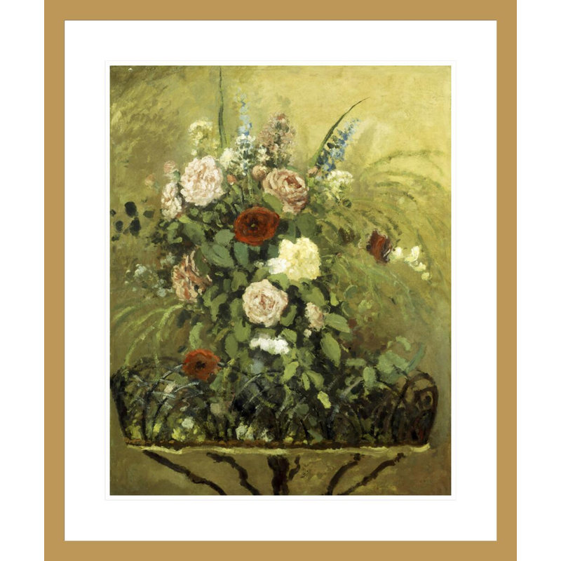 Bouquet de fleurs avec une jardinière en bois rustique par Camille Pissarro, impression giclée encadrée