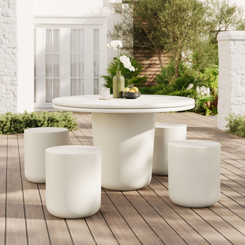 Brion Indoor - Outdoor Patio Concrete 5 Piece Dining Table Set, White