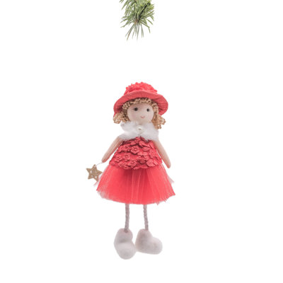 Doux fille rouge et blanche suspendue au chapeau du dimanche