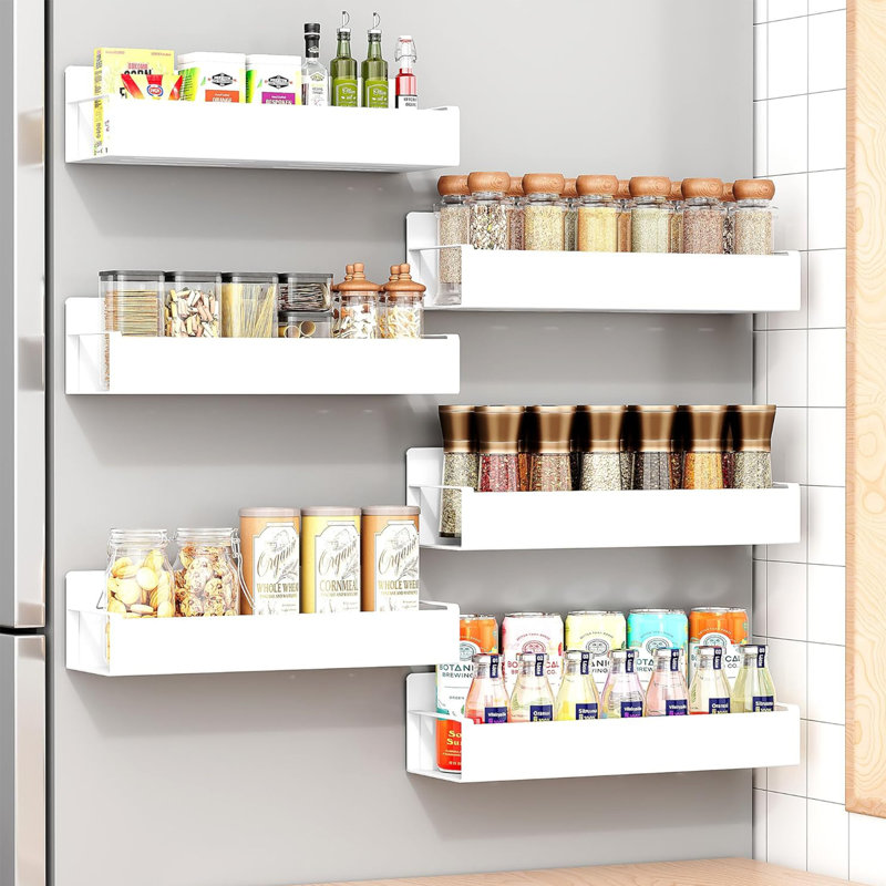 6 Pack Magnetic Spice Rack, Metal, Matte White