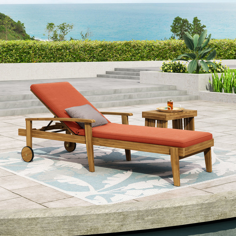 Wood Chaise In Orange - Wear And Tear Easily With Adjustable Seat Water-Repellent Padding, Orange
