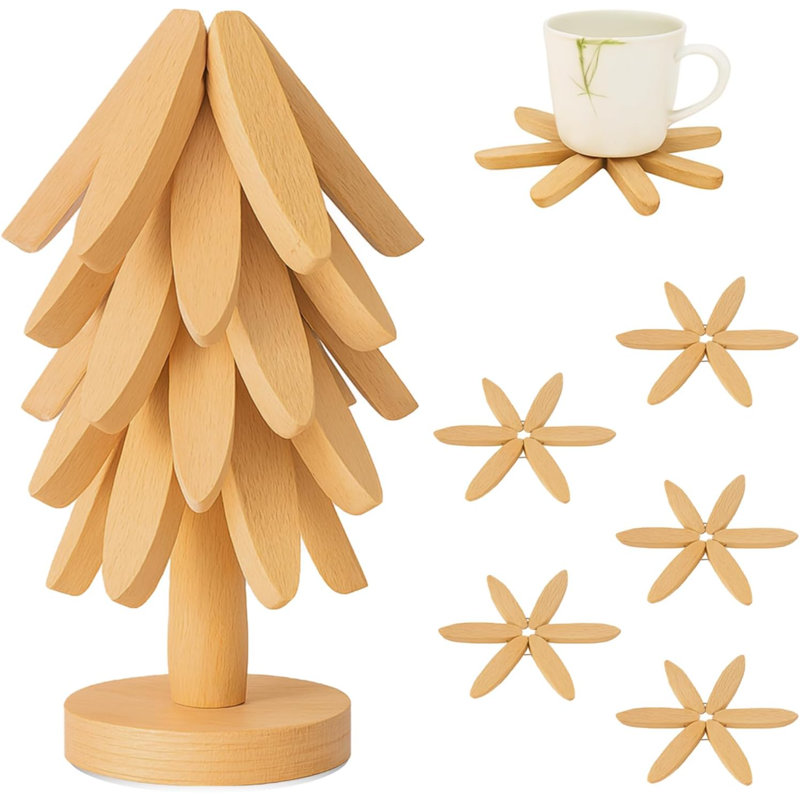 Ensemble de sous-pieds Natural Tree (couleur bois naturel, 5 sous-pieds et 1 support)