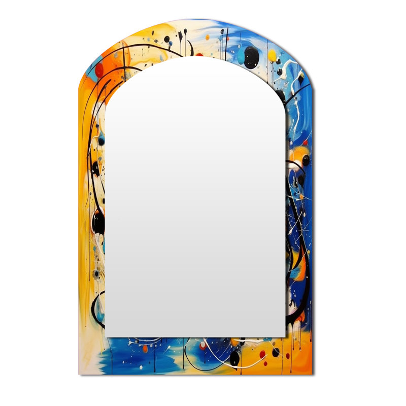 All That Jazz Colorful Joy IV - Abstract Collages Arch Decorative Mirror, Modern Asymmetrical Wall Mirror, Printed Metal Art