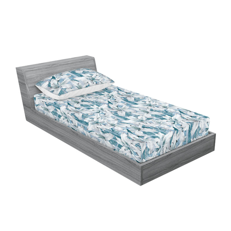 Drap-housse et taies décoratives 3 pièces Ambesonne, Bleu sarcelle, blanc cassé, gris pâle / floral