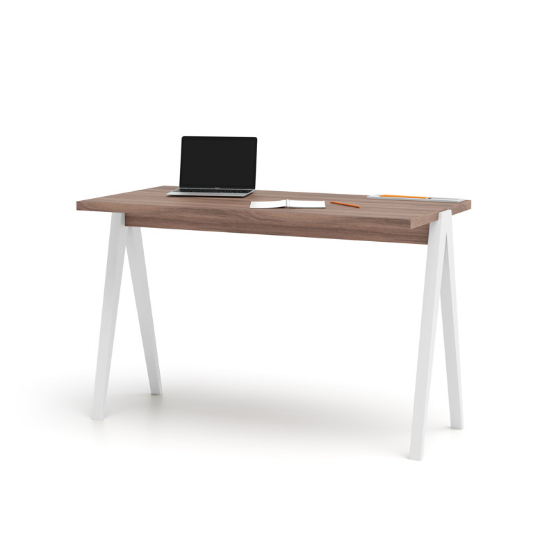 Dikili Solid Wood Base Writing Desk, Walnut/White