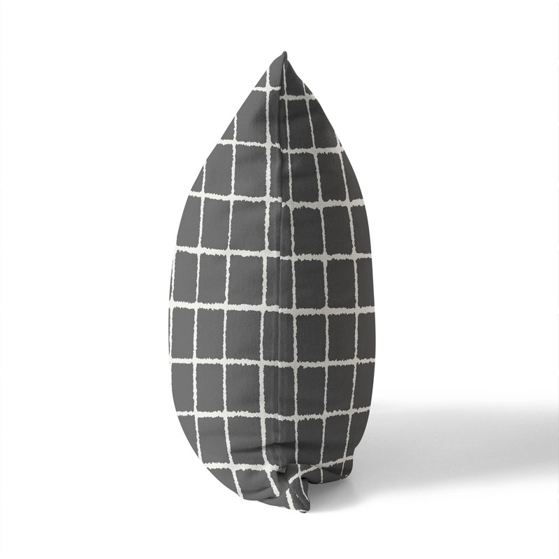 Coussin Rebar, Ivoire / gris anthracite géométrique, H 20 po x l 20 po