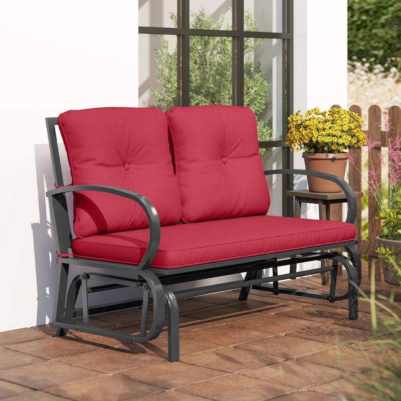 Chaise berçante d'extérieur en métal avec coussins, Rouge, Brun