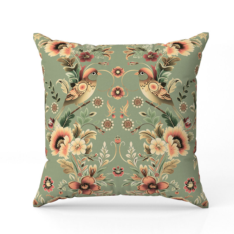 Coussin Folk Garden Whispers, H 20 po x l 20 po, Vert / Orange