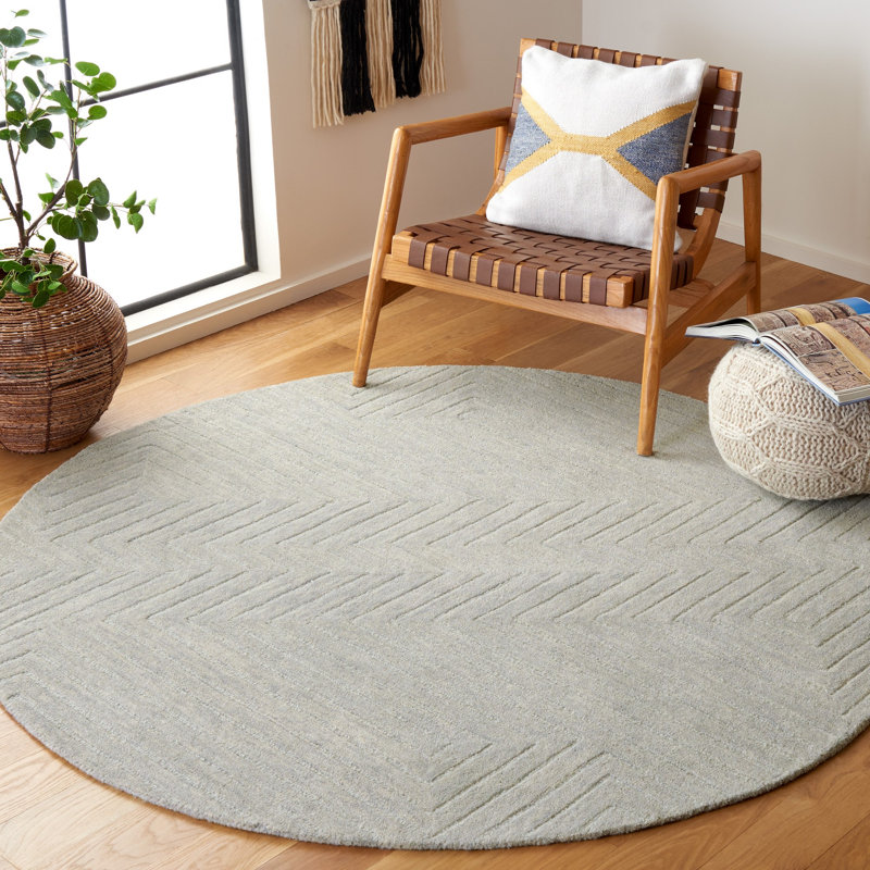 Chatham Hand Tufted Wool Cotton Abstract Rug in Blue, Round 6'