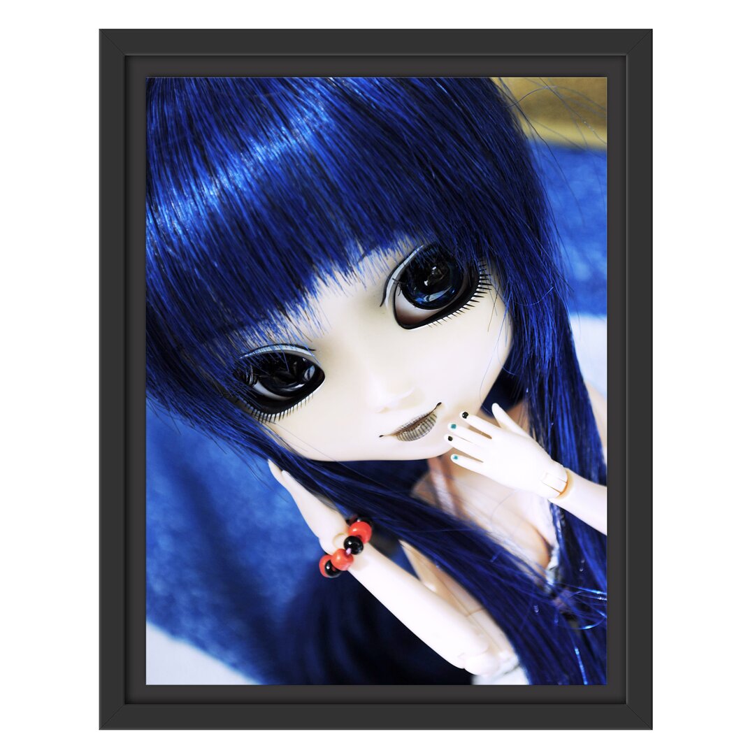 Gerahmtes Wandbild Pullip-Puppe mit blau Haaren