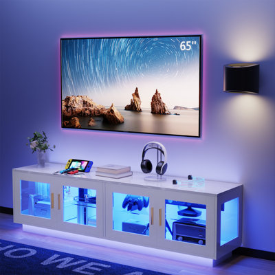 70" TV Stand For TVs Up To 65" With Electric Fireplace and Led Lights by Wrought Studio