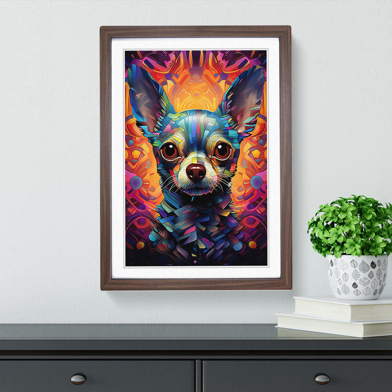 Chihuahua Futurism - Single Picture Frame Print on Wood, 64cm H x 46cm W x 2cm D, Walnut Framed