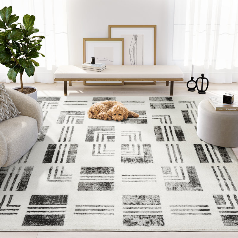 Tapis géométrique à motif à carreaux gris crème Abani Rugs Olessja Collection NOM140A, Rectangle 6 pi x 9 pi