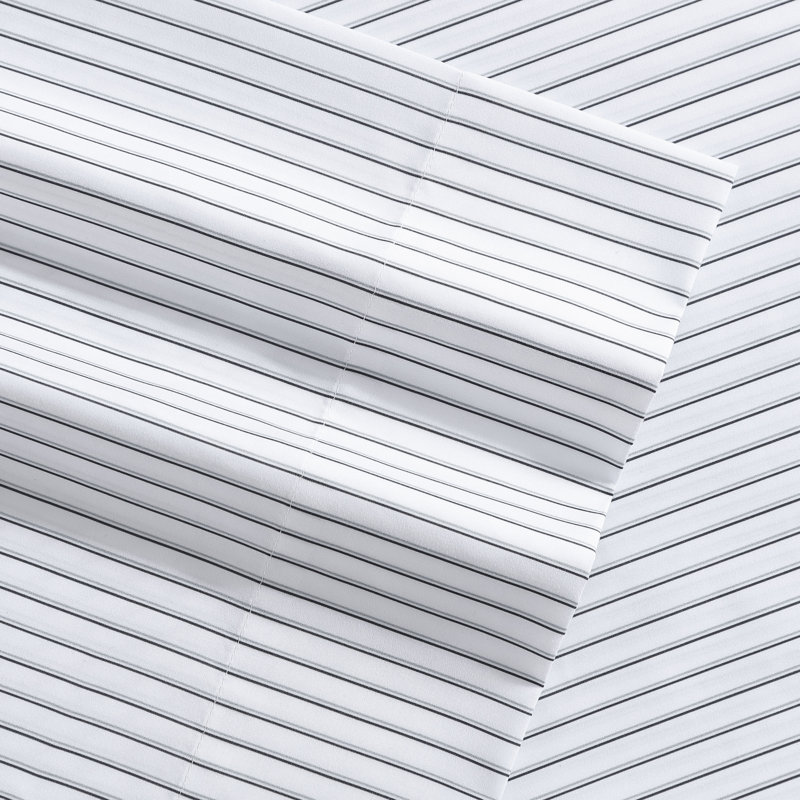Heather Gray Striped Queen Polyester Microfiber Sheet Set