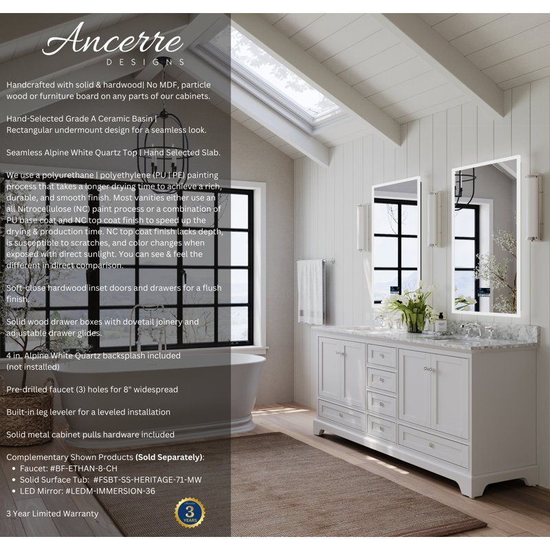 Audrey 72'' W Double Vanity, White| Brushed Nickel