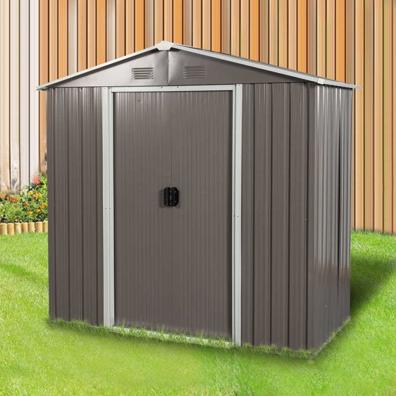 8ft x 4ft Gray Metal Outdoor Storage Shed with Vents
