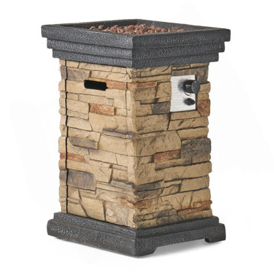 19.50'' Outdoor Firepit With Column Shape, Stone Grey - 40 000 BTU (Tank Inside)