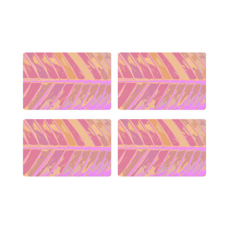 Tropical Leaf Vegan Leather Rectangle Pebble Placemat, Orchid