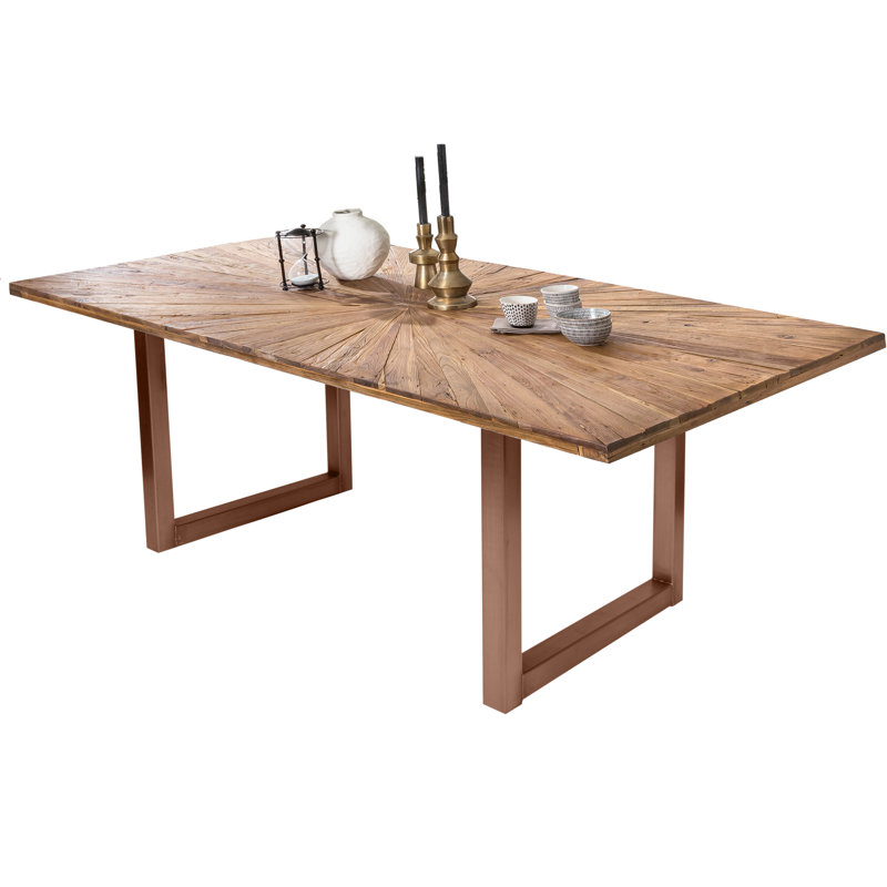 Samira Teak Solid Wood Top Metal Base Dining Table, Bronze, H75 x L160 x W90cm