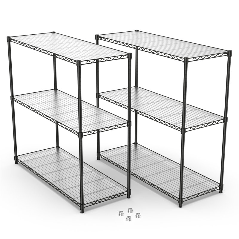 2 Pack 3 Tier Shelf Wire Shelving Unit, Black