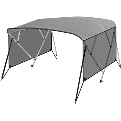 Housse pour bateau à 4 arceaux, rideaux amovibles en maille, auvent en polyester 600D de qualité marine avec cadre en aluminium de 1 po, comprend un coffre de rangement, 2 poteaux de soutien arrière et 2 sangles