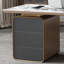 Bureau à 3 tiroirs gris + café + pierre frittée rectangulaire dorée + bois manufacturé + acier inoxydable-118734291-118734292