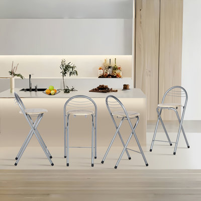 Modern Folding Bar Stools, Compact Kitchen Foldable Bar Stools With Backrest (Silver)