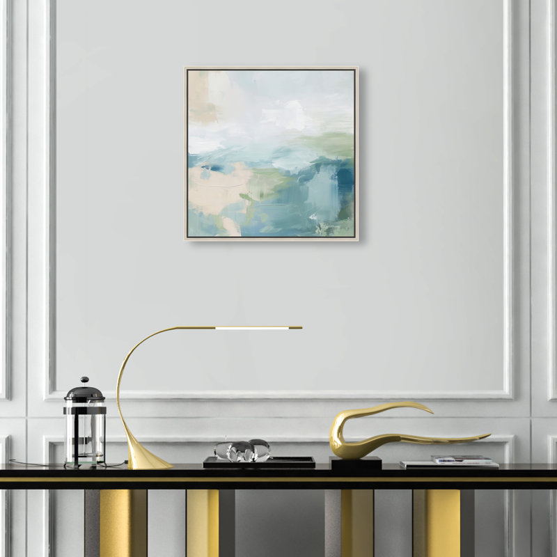 Turquoise Echoes I Canvas Abstract Print by Oliver Gal, Black Frame, 12 x 12, 17"H x 17"W, Silver Frame