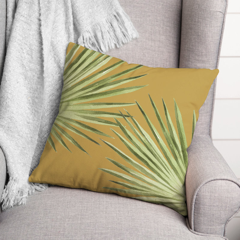  Housse et insert de coussin carré d'extérieur Palm Leaves, Jaune, 16 po x 16 po