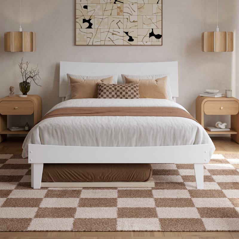Phoenix Wood Platform Bed with Trundle, Full, White