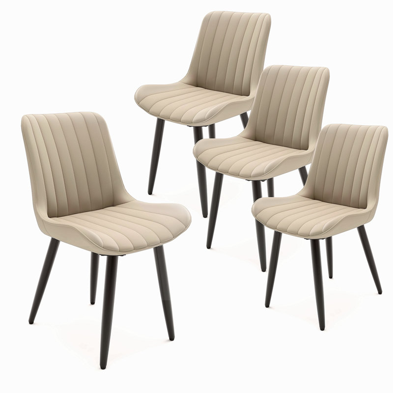 Ensemble de 4 chaises de salle à manger modernes en similicuir avec coussins épais et pieds en métal, chaises d'appoint en faux cuir sans accoudoirs pour la cuisine et la salle à manger
