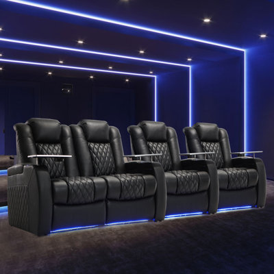 112" Wide Genuine Leather Home Theater Loveseat with Cup Holder by Orren Ellis