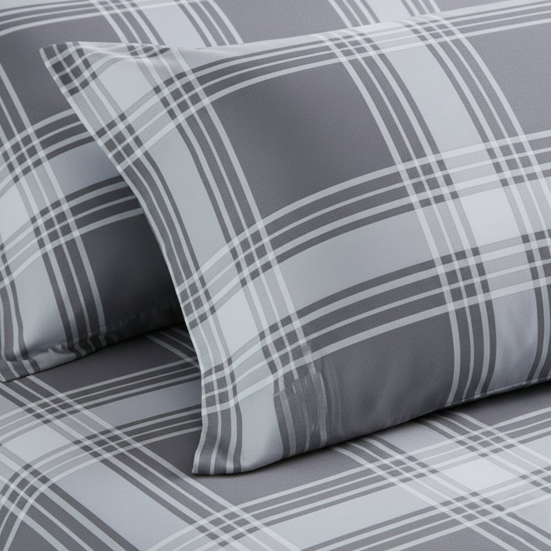 Soft Microfiber Printed Duvet Cover Set with Pillowcases, Check, King Duvet Cover + 2 Standard Pillowcases