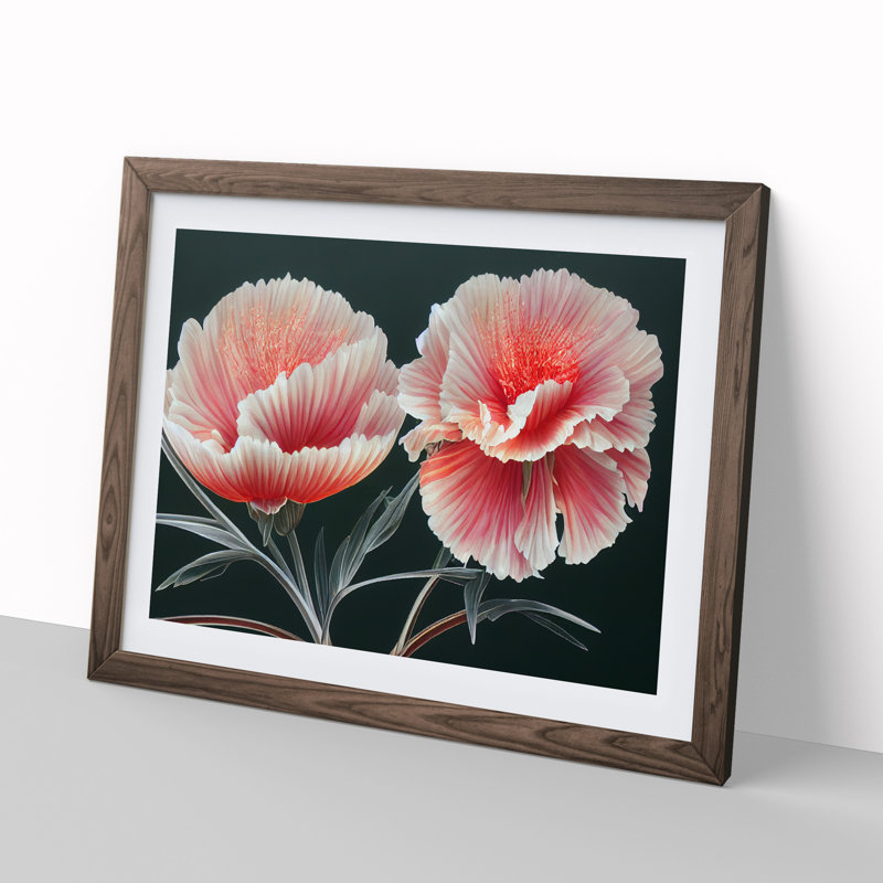 Shining Carnation Flowers - Framed Print, 46cm H x 64cm W x 2cm D, Walnut