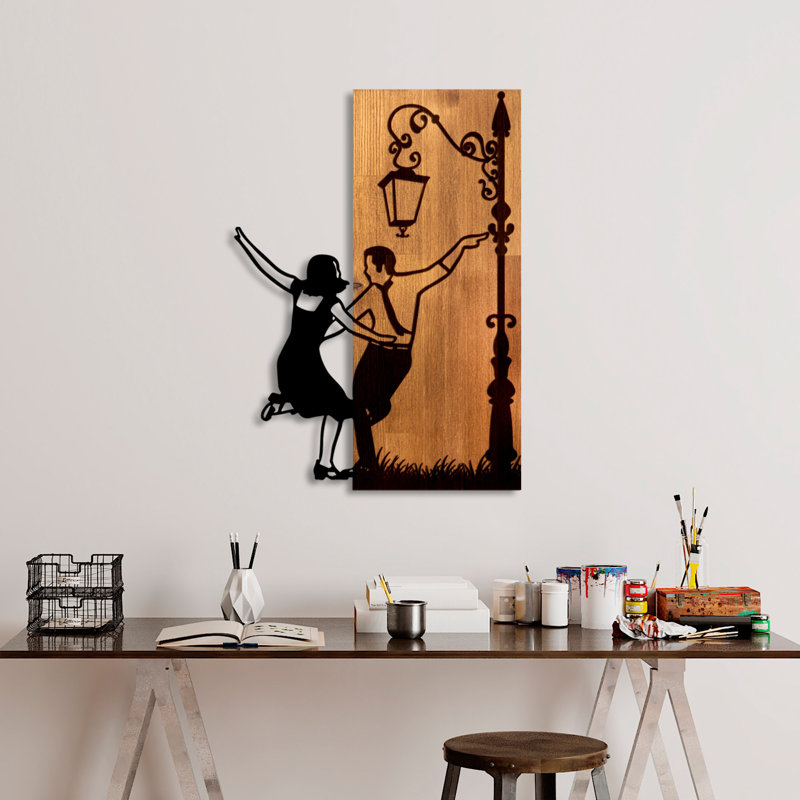 Elegant Decorative Wooden Wall Accessory, Walnut & Black, 16.5 x 22.8 x 1.2 inches | 50% Real Wood (Thickness: 1.2 inches) & 50% Metal (Thickness: 0.6 inches) | Unique Design, Perfect for Modern Home Decor