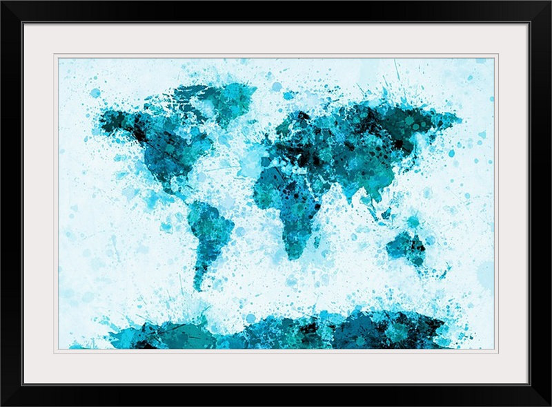 'World Map Paint Splashes' by Francy Graphic Art Print Ebern Designs 