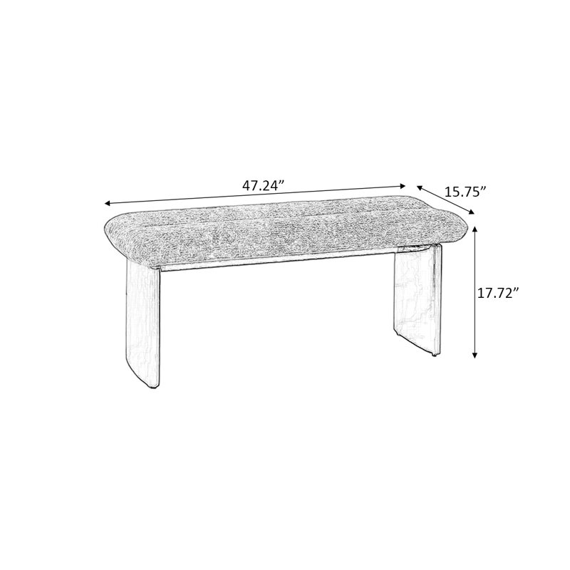 Banc rembourré en bois massif brun, H 17,72 po x l 47,24 po x P 15,75 po