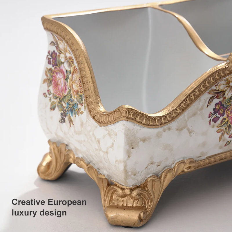 Retro European Style Golden 3 Compartment Remote Control Storage Box Desktop Storage Box