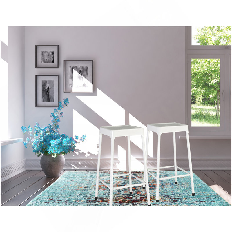 Tabouret de comptoir en métal thermolaqué blanc, ensemble de 2