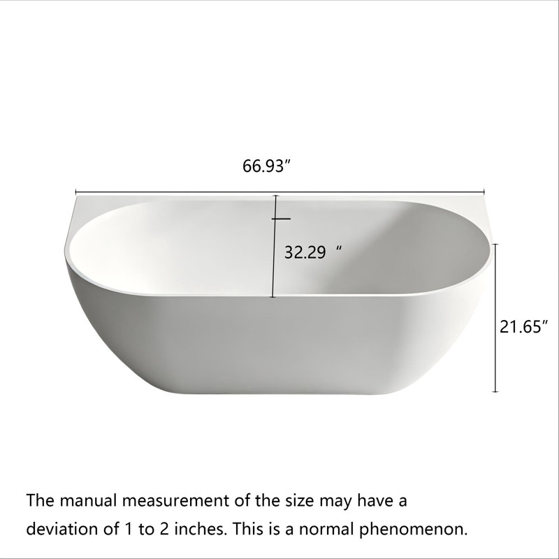 Baignoire une pièce autoportante ovale à surface solide Modern Minimalist, H 21,65 po x l 66,93 po x P 32,28 po
