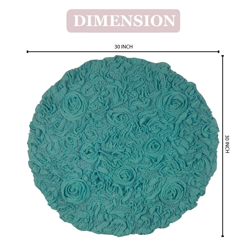 Taki Cotton Round Bath Rug, 30" Round, Turquoise