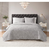 DESIGN STUDIO Abstract Zebra Light Grey 3-Piece Soft Matelasse Jacquard Reversible Cotton Blend Quilt Set