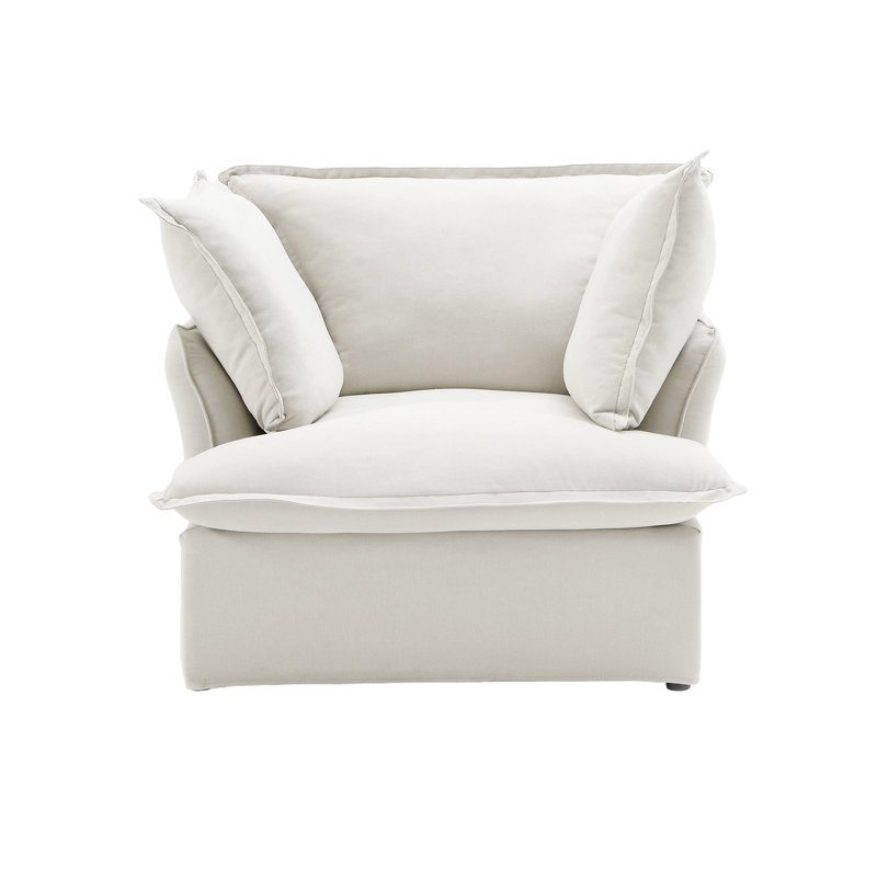 Fairford 2-Piece Upholstered Modern Linen Velvet Slipcovered Armchair, White Linen Blend