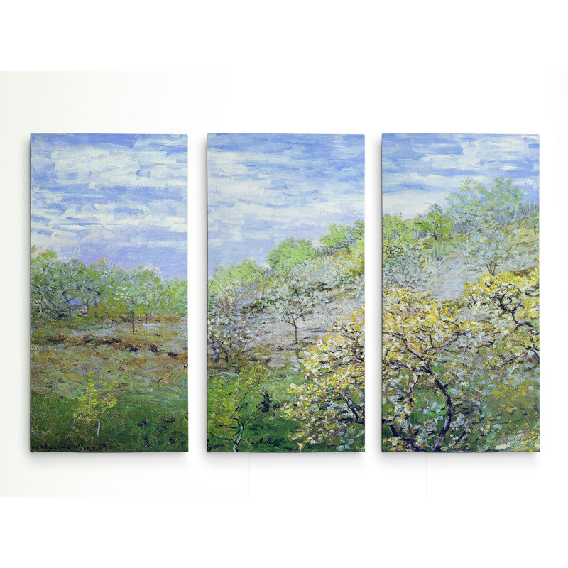 « apple trees fleuriing » par claude monet, reproduction d’image multi-pièces sur toile, H 24 po x l 36 po x P 1,5 po