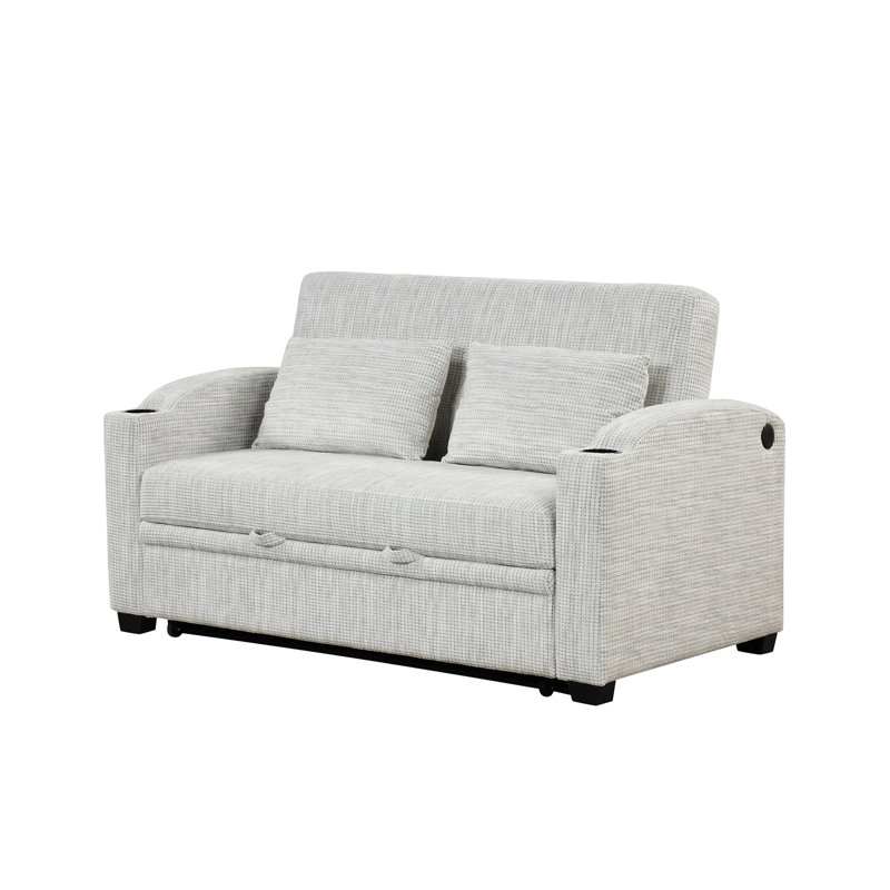 Canapé-lit convertible moderne avec dossier réglable, coussins, porte-gobelets et ports USB pour une vie confortable